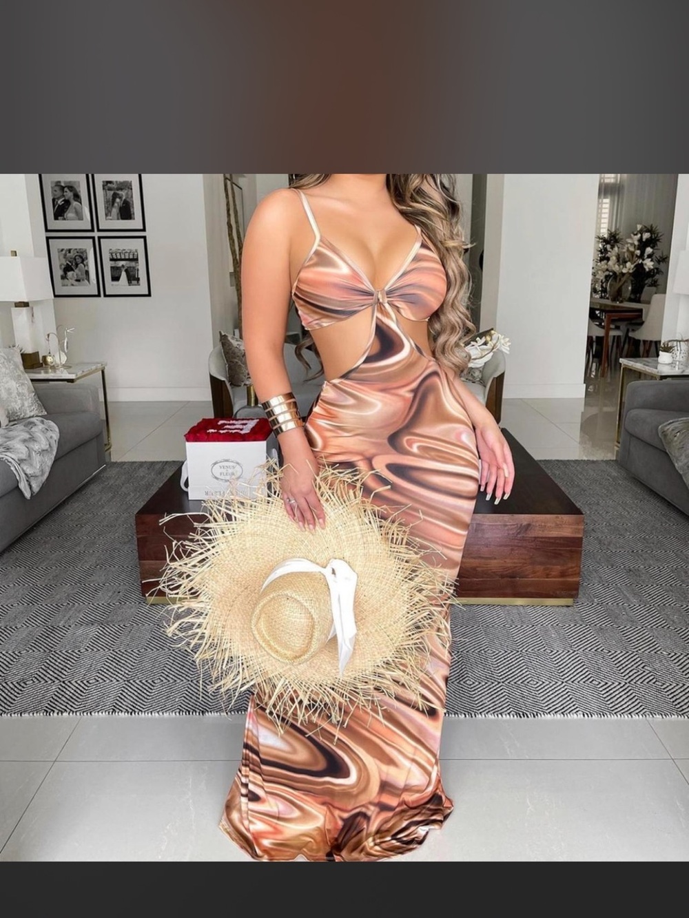 Women’s Brown Swirl Cutout Maxi Dress